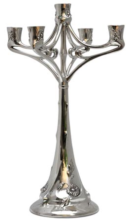 Chandelier 5 branches - marguerite, gris, étain / Britannia Metal, cm 28x h 44,5