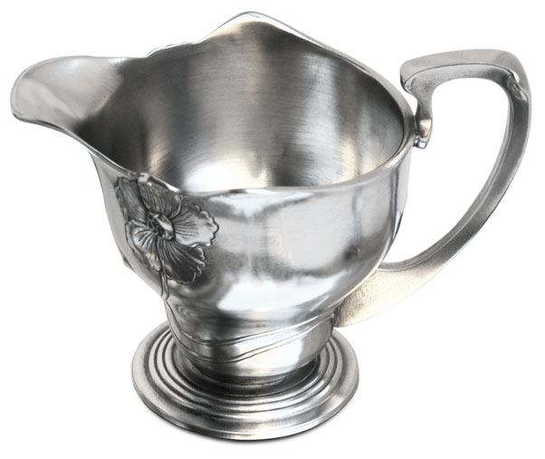 Milk pitcher - primula, grey, Pewter / Britannia Metal, cm h 8