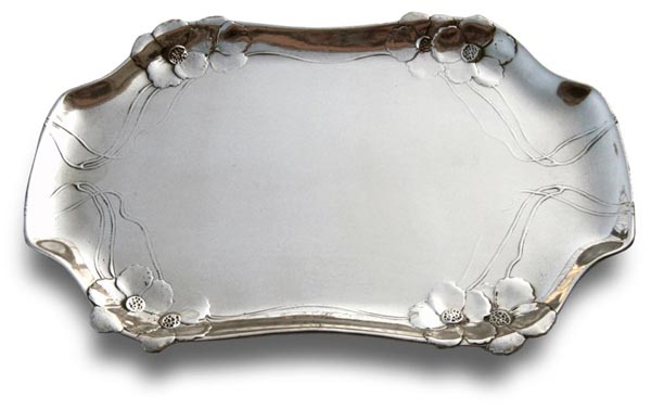 Bandeja de servir - primula, gris, Estaño / Britannia Metal, cm 31 x 20,5