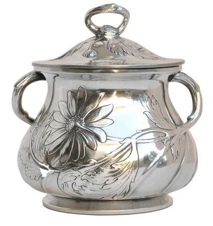 Sugar pot - daisy, grey, Pewter / Britannia Metal, cm 11 x 12,5