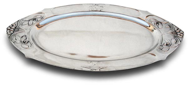 Oval serving platter, gri, Cositor / Britannia Metal, cm 46 x 28
