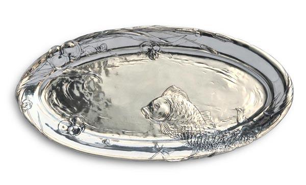 Plateau oval - poisson, gris, étain / Britannia Metal, cm 49,5 x 25