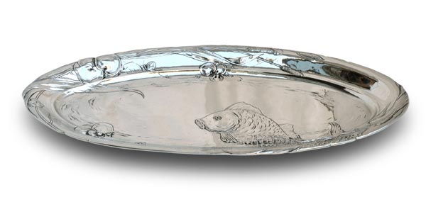 Oval tray - fish, grey, Pewter / Britannia Metal, cm 49,5 x 25