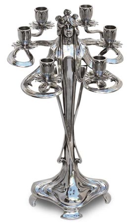 Chandelier 6 branches - femme, gris, étain / Britannia Metal, cm 27x h 45