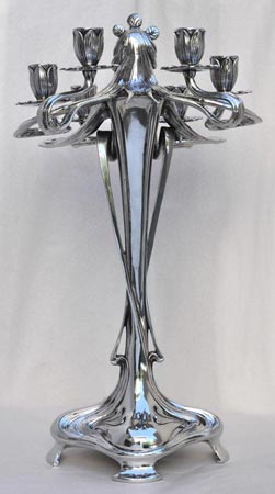 Six-flame candelabra - lady, grey, Pewter / Britannia Metal, cm 27x h 45
