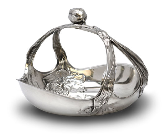 Coupe a fruit avec anse - tulipes, gris, étain / Britannia Metal, cm 29 x h 22