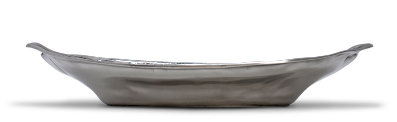 Oval bowl with handles - lily of the valley, grey, Pewter / Britannia Metal, cm 33x19