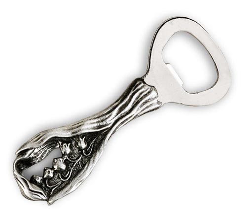 Bottle opener - lily of the valley, grey, Pewter / Britannia Metal and Stainless steel, cm 11