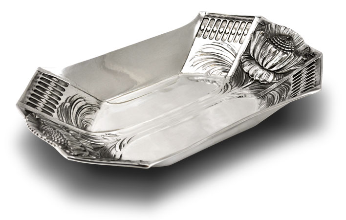 Pocket change tray - king protea, grey, Pewter / Britannia Metal, cm 16x10