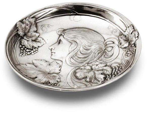 Bowl - lady and grapes, grey, Pewter / Britannia Metal, cm 17