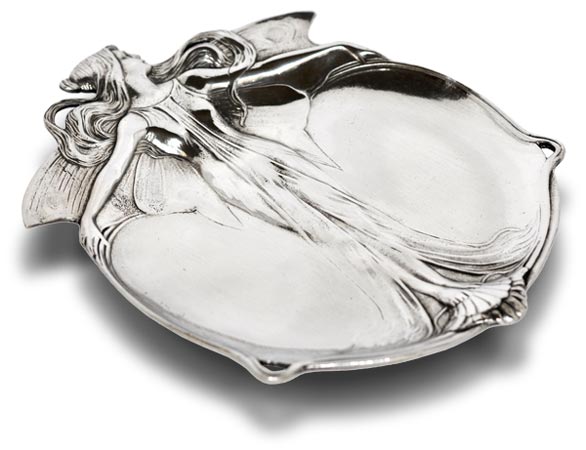 Jewelry stand tray - butterfly lady, grey, Pewter / Britannia Metal, cm 18 x 14