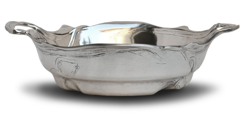 Oval bowl with handles - buds, grey, Pewter / Britannia Metal, cm 28 x 23,5