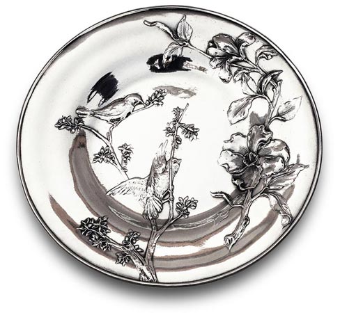 Assiette murale - petit oiseaux, gris, étain / Britannia Metal, cm Ø 28,5