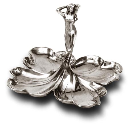 Table centerpiece - young woman with hands in hair, grey, Pewter / Britannia Metal, cm 38 x 37 x 26