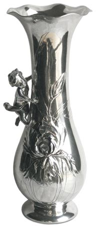 Vaso con putto - iris, grigio, Metallo (Peltro) / Britannia Metal, cm h 35