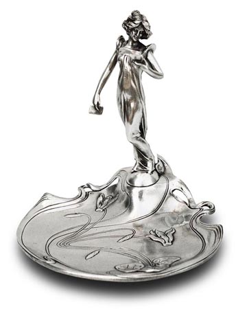 Plateau à bijoux - femme lisant, gris, étain / Britannia Metal, cm 18,5x17,5x h 18,5