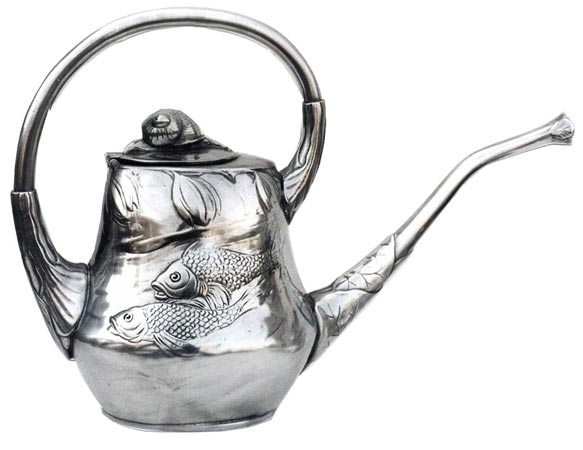 Théière - poisson et escargot, gris, étain / Britannia Metal, cm 14 x 30 x h 20,5