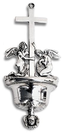 Holy water stoup - Crucifix with angels, grey, Pewter, cm 20