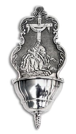 Holy water stoup - Entombment of Christ, grey, Pewter, cm 18.5