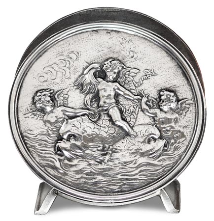 Porte serviette - chérubins et dauphins, gris, étain / Britannia Metal, cm 10,5