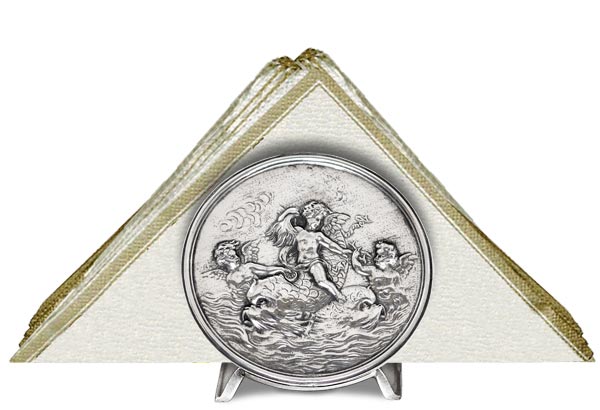 Serviette holder - cherubs and dolphins, grey, Pewter / Britannia Metal, cm 10,5