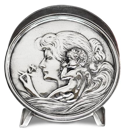 Χαρτοπετσετοθήκη - κορίτσι και άγγελος, Γκρι, κασσίτερος / Britannia Metal, cm 10,5