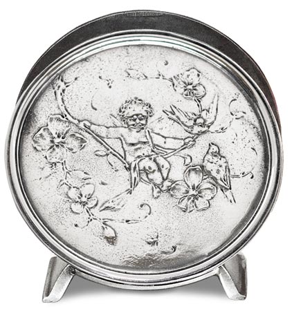 Serviette holder - cherub on swing, grey, Pewter / Britannia Metal, cm 10,5