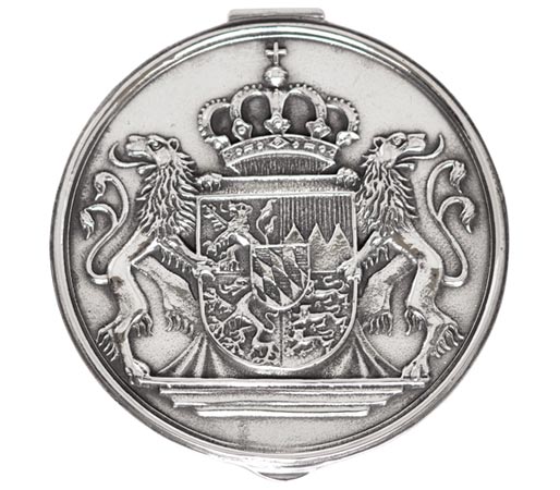 Round box - coat of arms of Bavaria, grey, Pewter / Britannia Metal, cm Ø 10,5