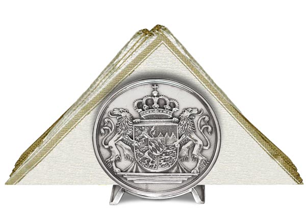 Serviette holder - coat of arms of Bavaria, grey, Pewter / Britannia Metal, cm 10,5