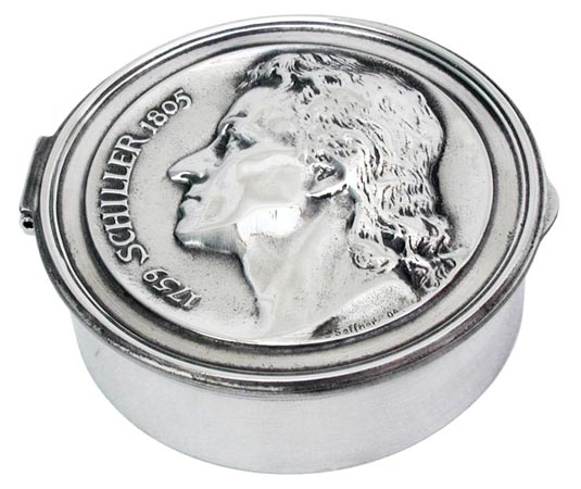 Dose - Friedrich von Schiller, Grau, Zinn / Britannia Metal, cm Ø 10,5