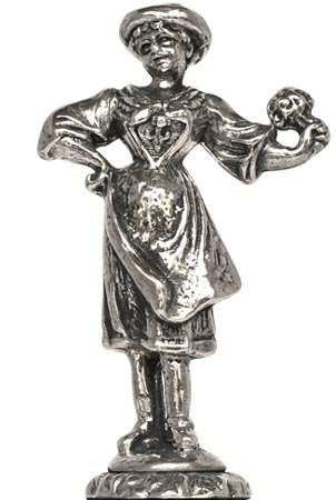 Statuette - femme avec des fleurs, gris, étain, cm h 5,7