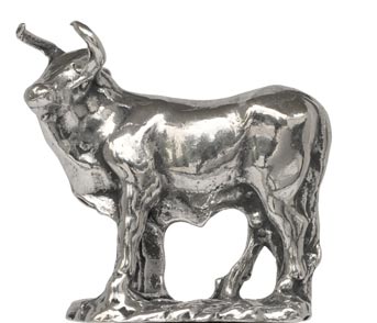 Statuette - bull, grå, Tinn / Britannia Metal, cm h 3,4