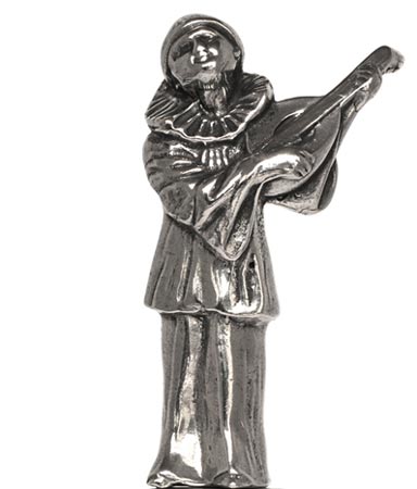 Kleine Figur - Mann mit Mandoline, Grau, Zinn / Britannia Metal, cm h 6,9