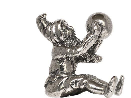 Statuetta - gnomo con palla, grigio, Metallo (Peltro) / Britannia Metal, cm h 4.5
