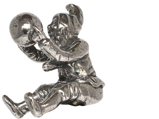 Gnome with ball statuette, grey, Pewter / Britannia Metal, cm h 4.5