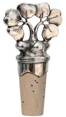 Decorative wine cork, grey and red, Pewter / Britannia Metal and Wood, cm h 9,5