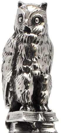 Statuette - hibou sour les libres, gris, étain, cm h 5,9