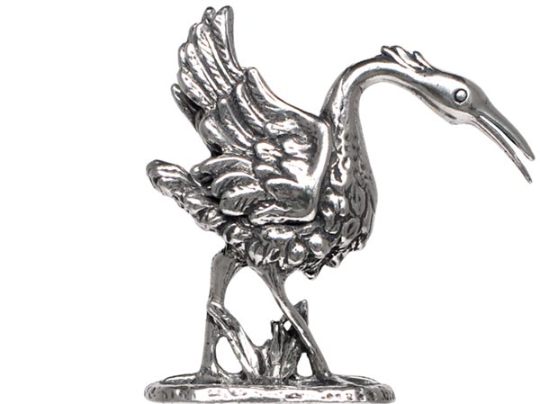 Crane statuette, grey, Pewter / Britannia Metal, cm h 5,9