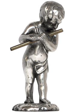 Cherub w/flute, gri, Cositor, cm h 4,5