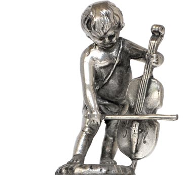 Statuette - Putte Bassgeigenspieler, Grau, Zinn, cm h 4,5