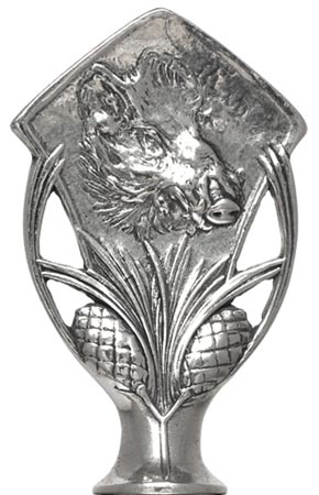 Statuetta - cinghiale con pigna, grigio, Metallo (Peltro), cm h 5,7
