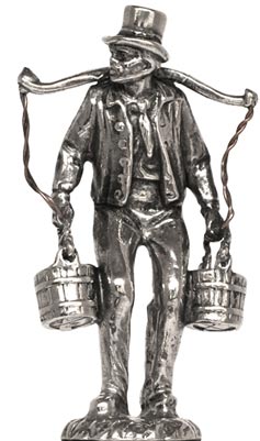 Statuetta - uomo con secchi - WMF, grigio, Metallo (Peltro) / Britannia Metal, cm h 5,9