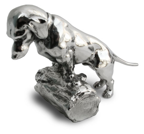 Dachshund w/log, grey, Pewter, cm 10x7,5