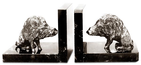 Bookend - boar, grey and black, Pewter / Britannia Metal and Marble, cm 14,5 x 8 x 11,5