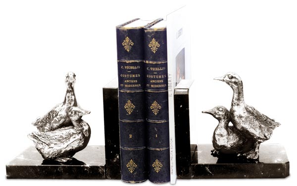 Bookend - gooses, grey and black, Pewter / Britannia Metal and Marble, cm 14,5 x  8 x 13,5 right