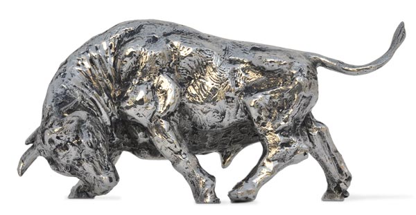 Statuette - bull, grå, Tinn / Britannia Metal, cm 16,5x7,5