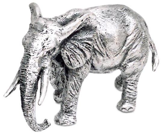 Statuetta - elefante con proboscide bassa, grigio, Metallo (Peltro), cm 14,5x9,5