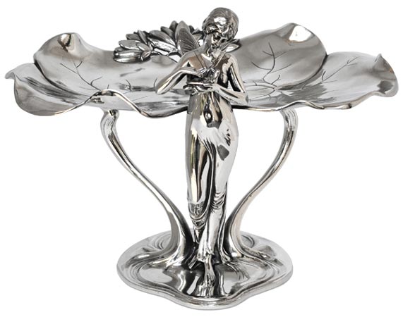 Jewelry stand tray - fairy hand holding and caressing a bird, grey, Pewter / Britannia Metal, cm 22 x 29 x h 21