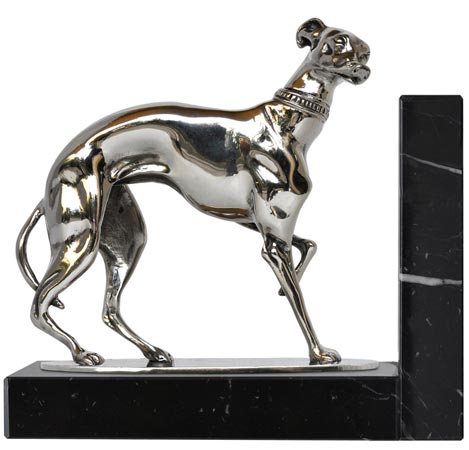 Bookend - greyhound, grey and black, Pewter / Britannia Metal and Marble, cm 14,5x8x14