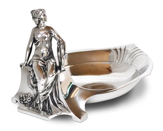 Ablageschale - Sitzenden Frau, Grau, Zinn / Britannia Metal, cm 15,5x21x h 25